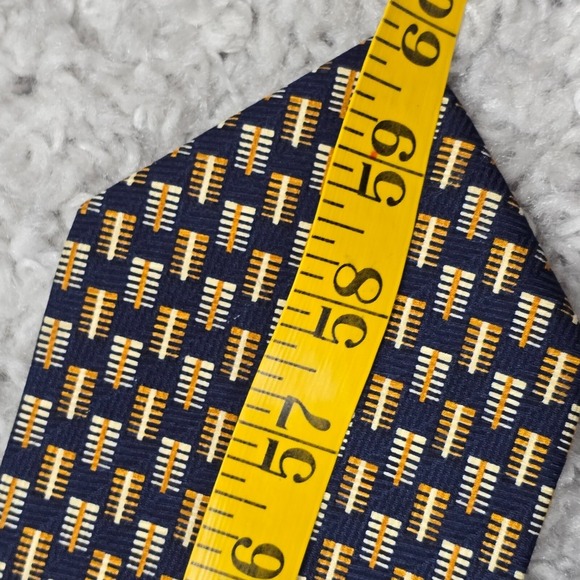 Hickey Freeman Neck Tie Blue Yellow Geometric 100% Silk Made in Italy - Picture 6 of 7